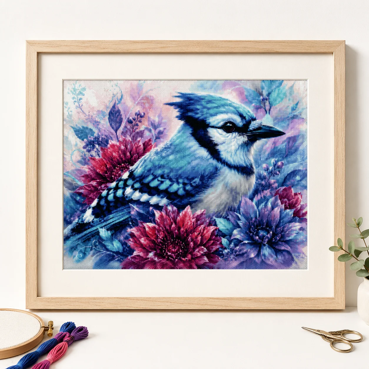 Cross Stitch Stamped Kits Beginners - [ZZ8680-블루제이] | 초보자를 위한 DIY 스탬프