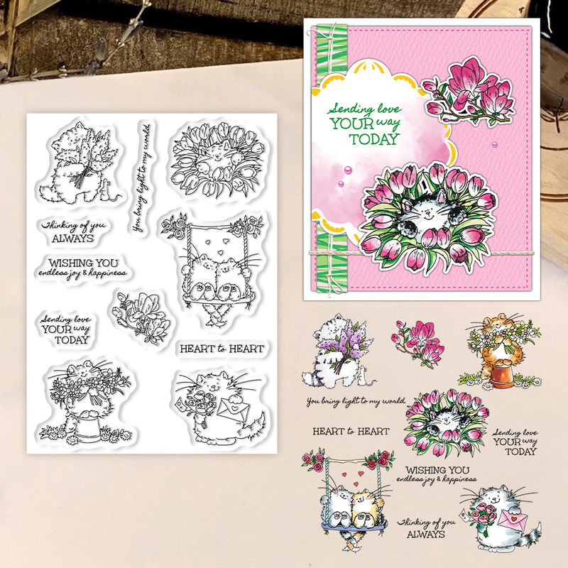 Suncraft 귀여운 키티 고양이와 꽃 클리어 스탬프 - Clear Silicone Stamps For Card Making 리뷰 및 가격