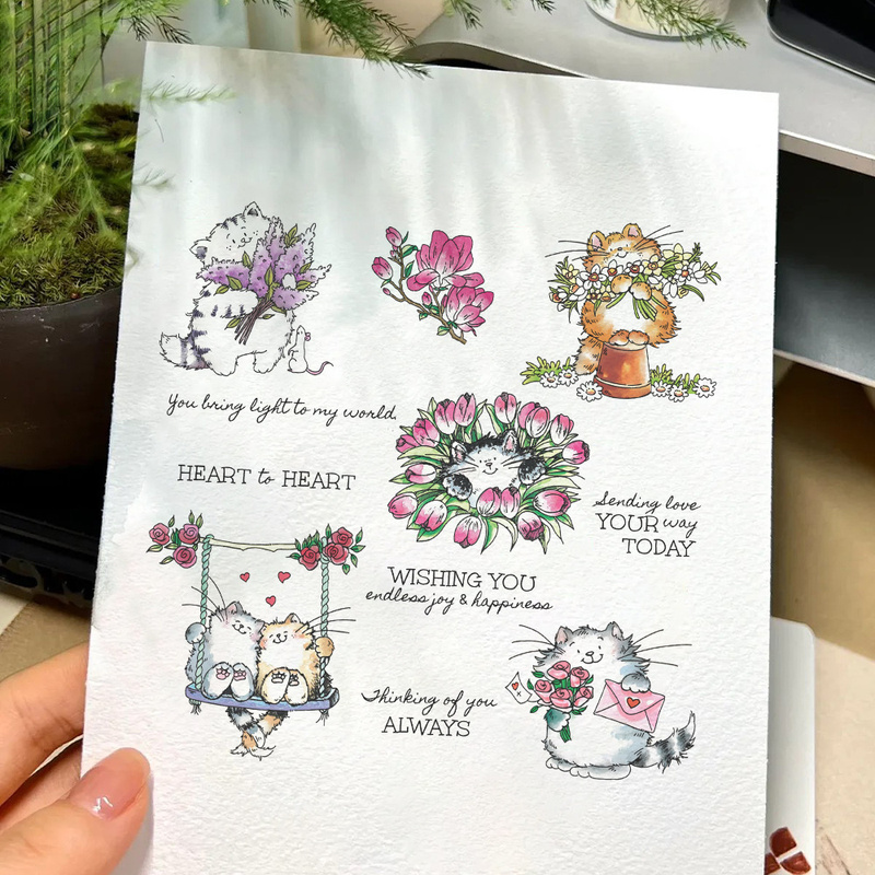 Suncraft 귀여운 키티 고양이와 꽃 클리어 스탬프 - Clear Silicone Stamps For Card Making 리뷰 및 가격